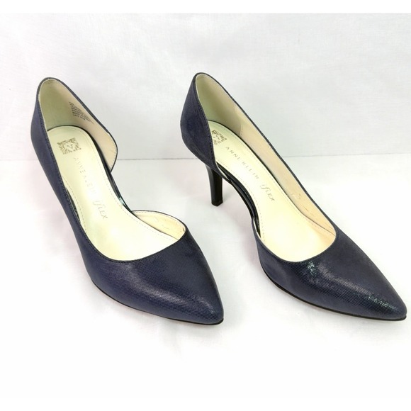 Anne Klein Shoes - Anne Klein Flex Navy Blue D'Orsay Pointed Toe Heels Womens 7.5M Leather Pumps